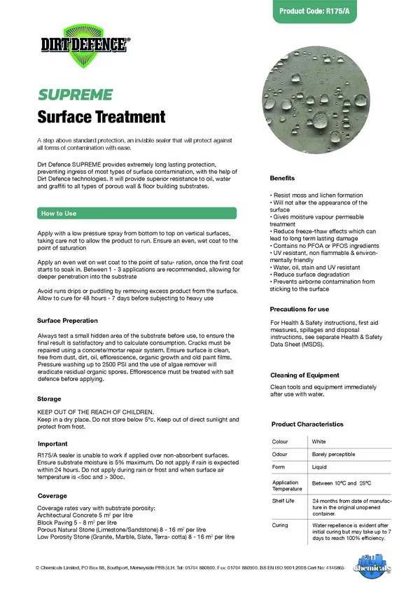 Dirt Defence Supreme Stone Sealer Datasheet PDF 